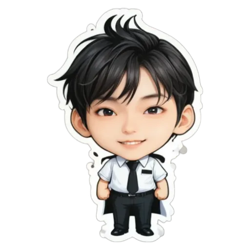 A boy wearing a white shirt and black tie is standing up.