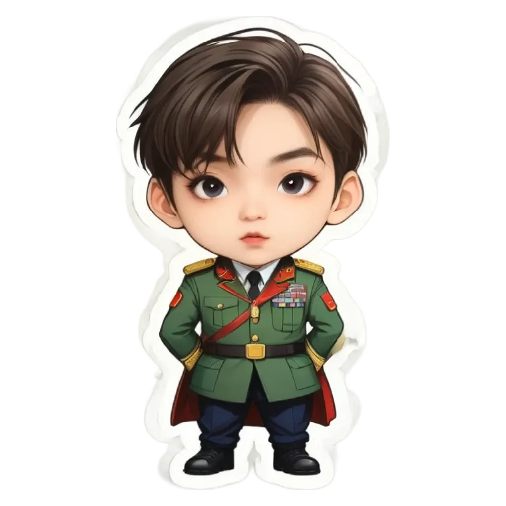 A military style green and black cartoon character.