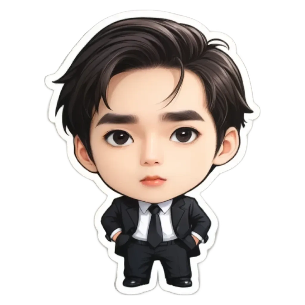 A boy is wearing a suit and tie sticker.