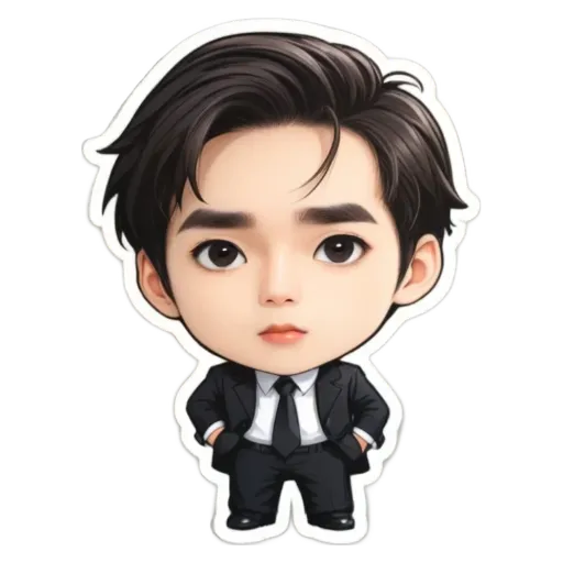 A boy is wearing a suit and tie sticker.
