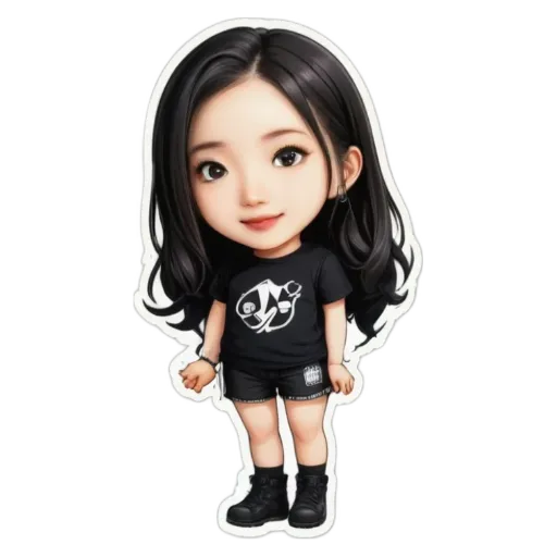 A girl that has a huge nose and is wearing a black shirt.