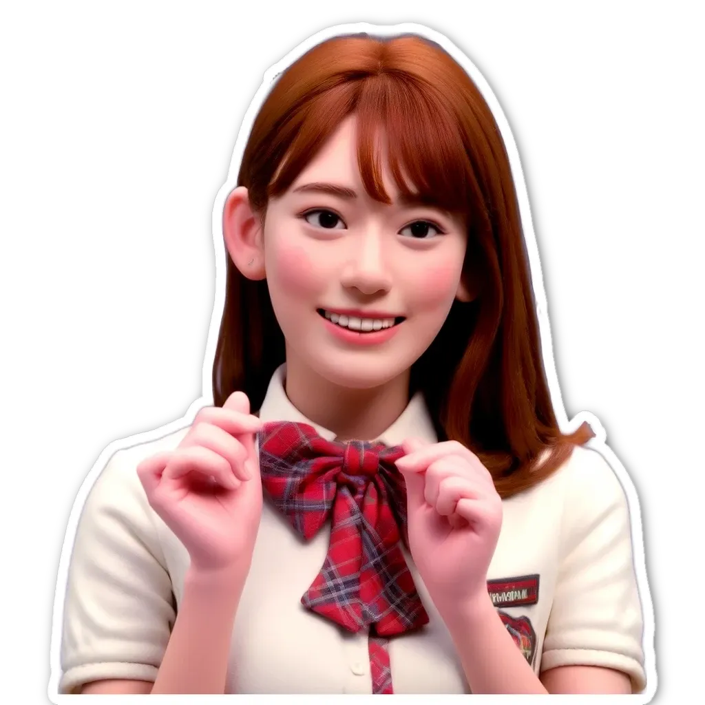 A redheaded girl wearing a plaid tie is smiling.