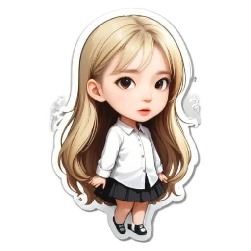 A girl with long hair and a white shirt.