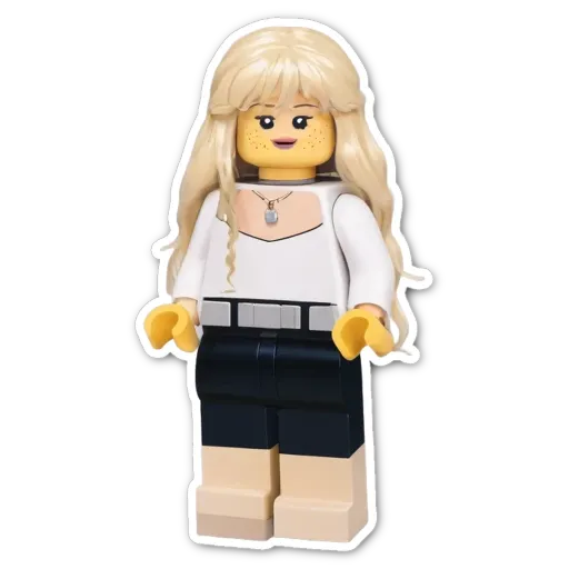 A lego girl with blonde hair in a white shirt.