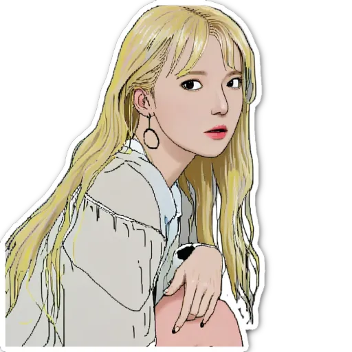 A cartoon drawing of a girl with long blonde hair.