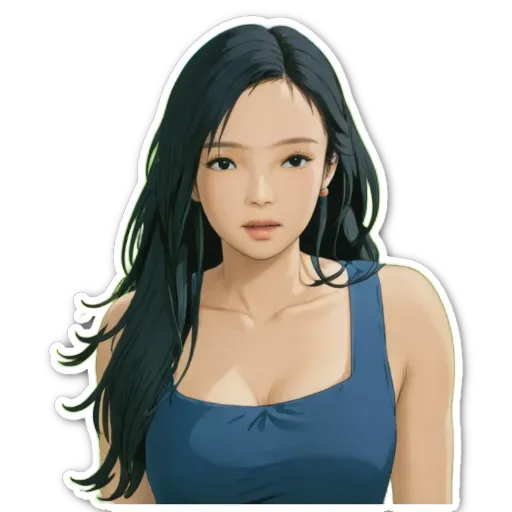 A woman with long hair that is blue in color.