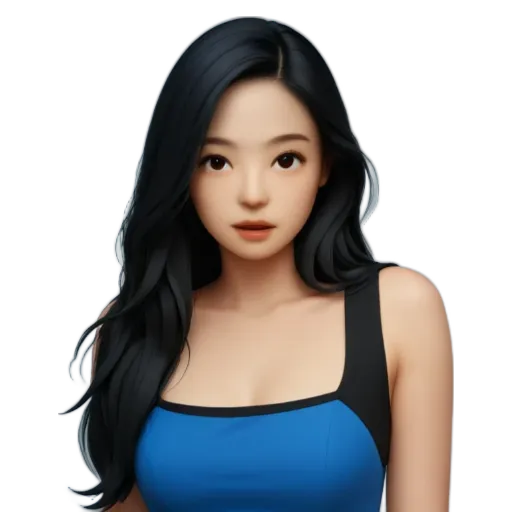 A woman with long hair in a blue tank top.