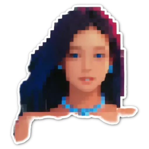 A sticker of a girl's face that is colored blue and black.