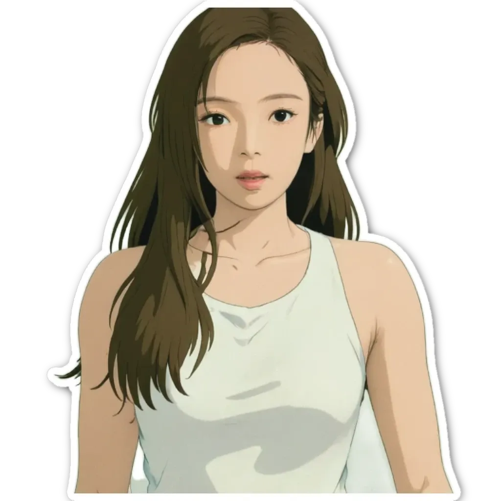 A sticker of a woman with long hair.