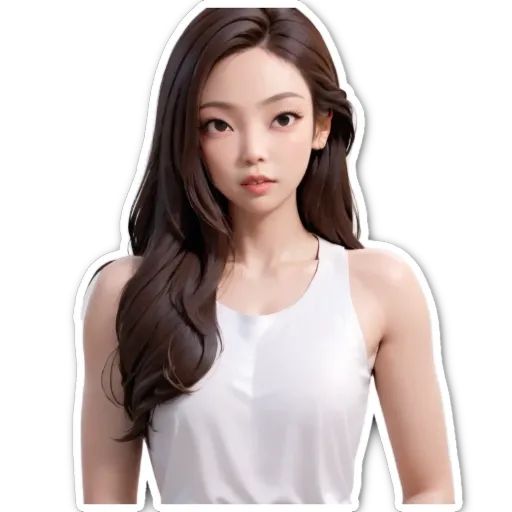 A girl with long hair wearing a white shirt.