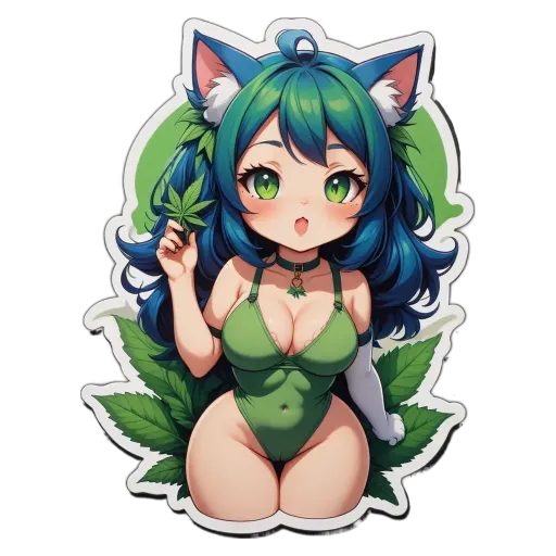 A girl holding a leaf is painted in green and black.
