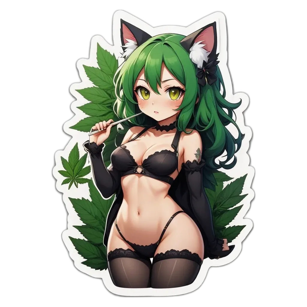 A woman with green hair and wearing lingerie is shown.