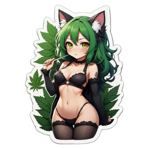 A woman with green hair and wearing lingerie is shown.