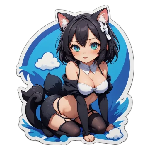 A cat sticker that is black and white.