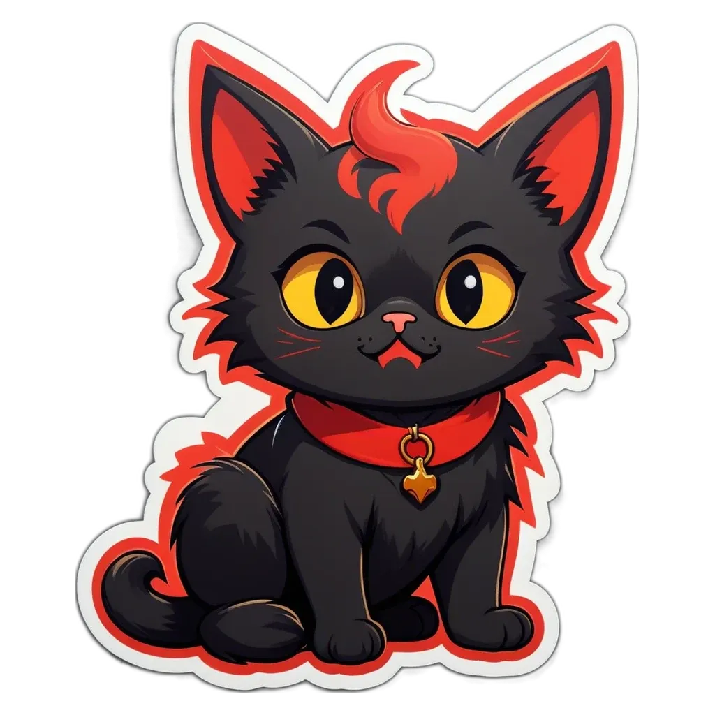 A black cat with red hair sitting on a black and white background.