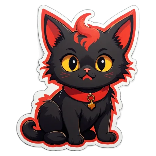 A black cat with red hair sitting on a black and white background.
