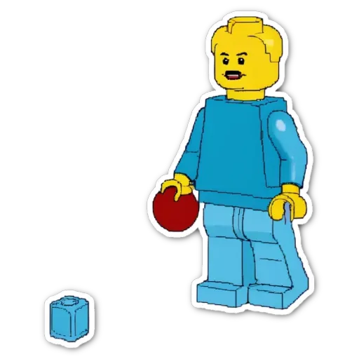 A lego figure holding a ball is smiling.