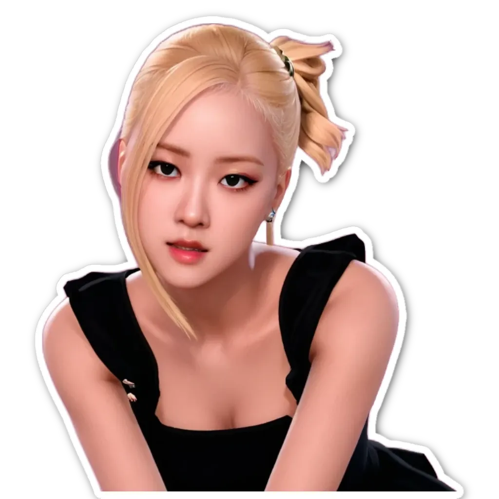 A sticker of a girl with blonde hair.