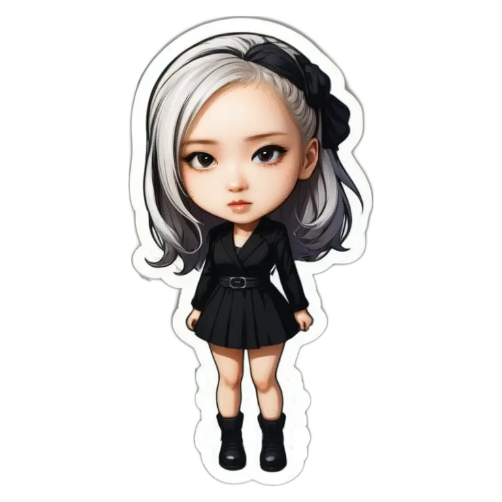 A girl with a black and white dress sticker.