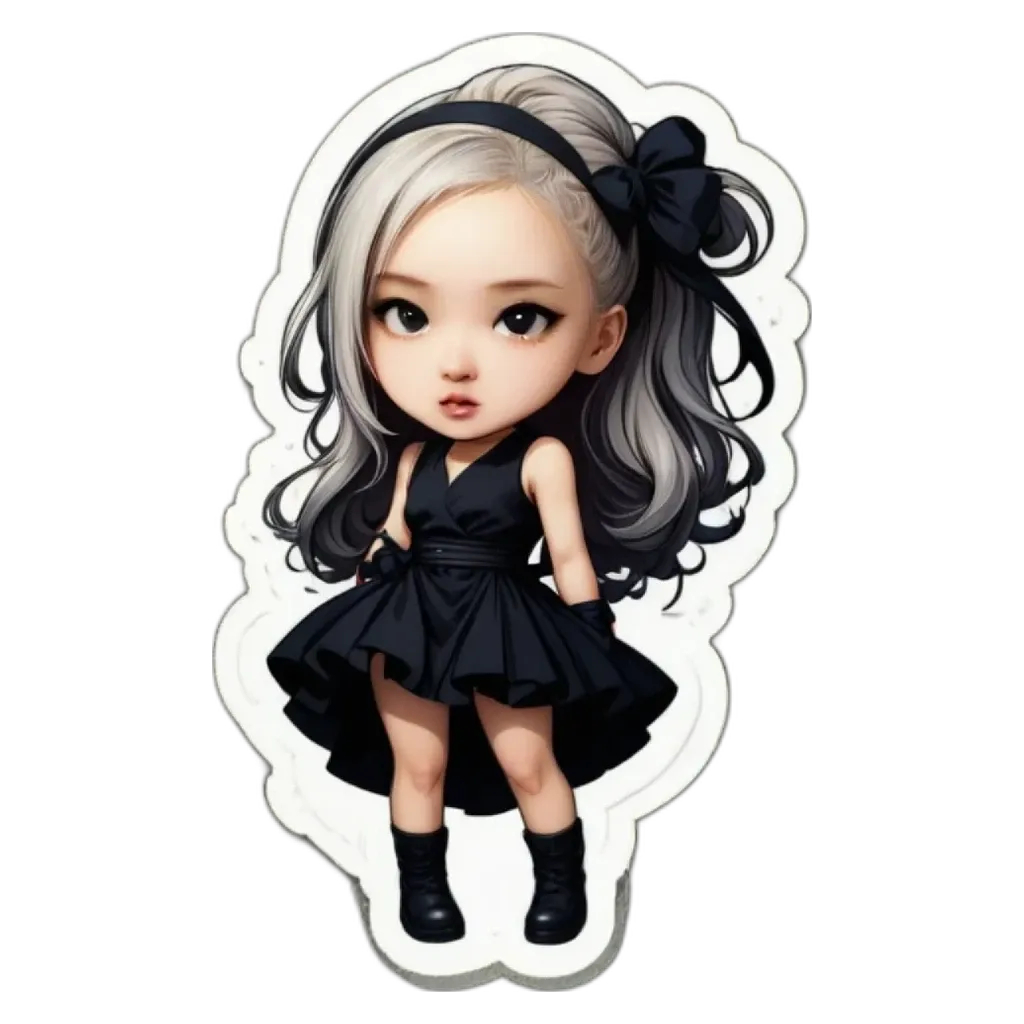 A girl with a bow on her dress is standing on a black background.