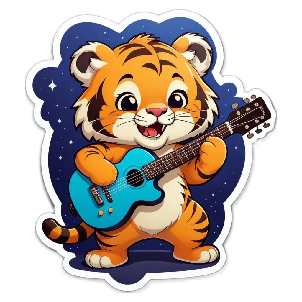 A cartoon tiger playing the guitar is displayed.