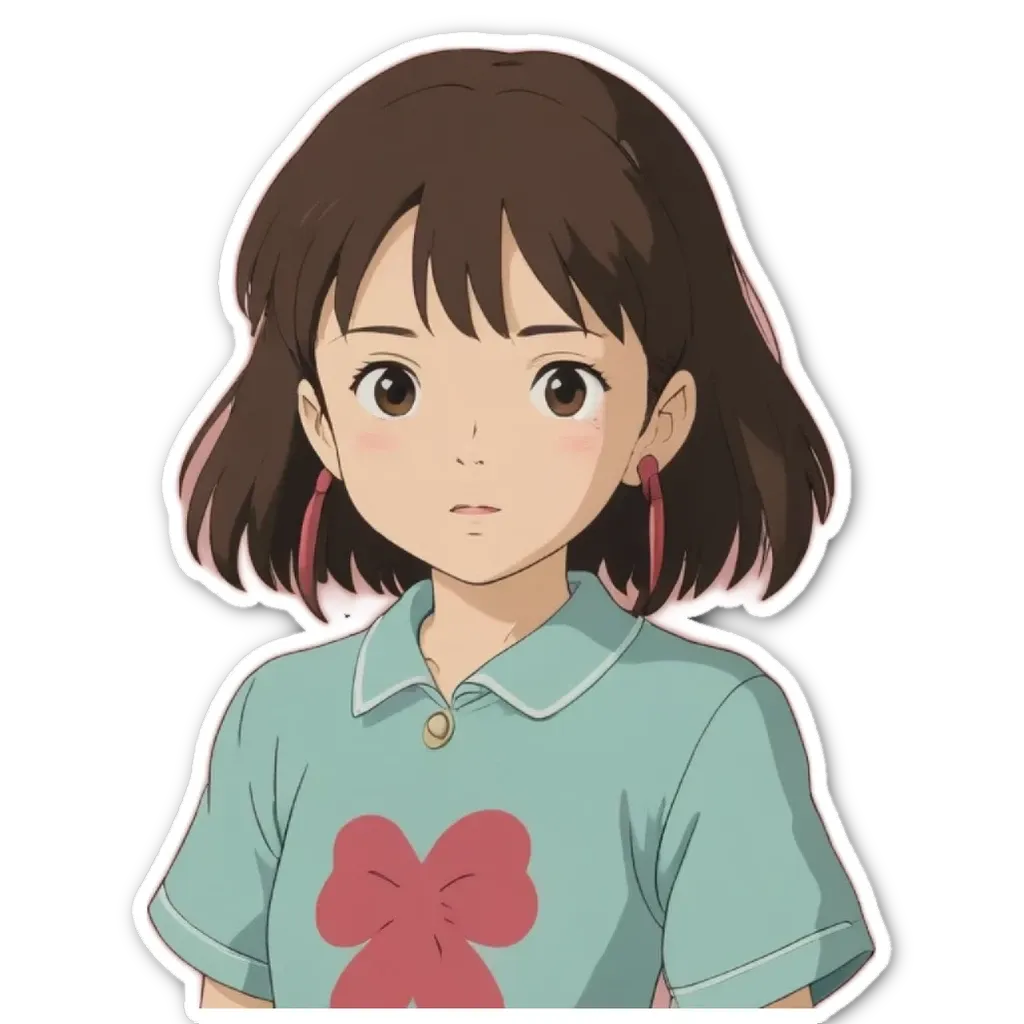 A girl with a bow on her shirt is looking at the camera.