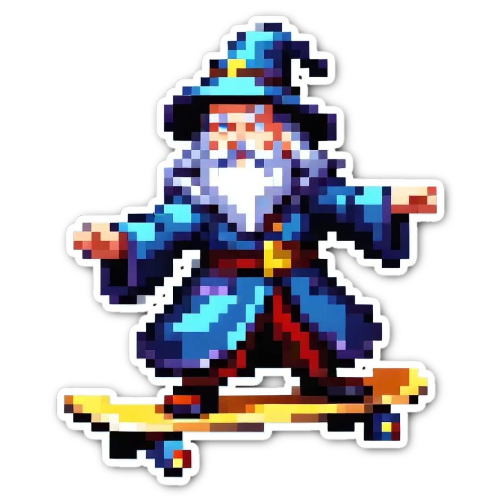 A man in a wizard hat riding a skateboard.