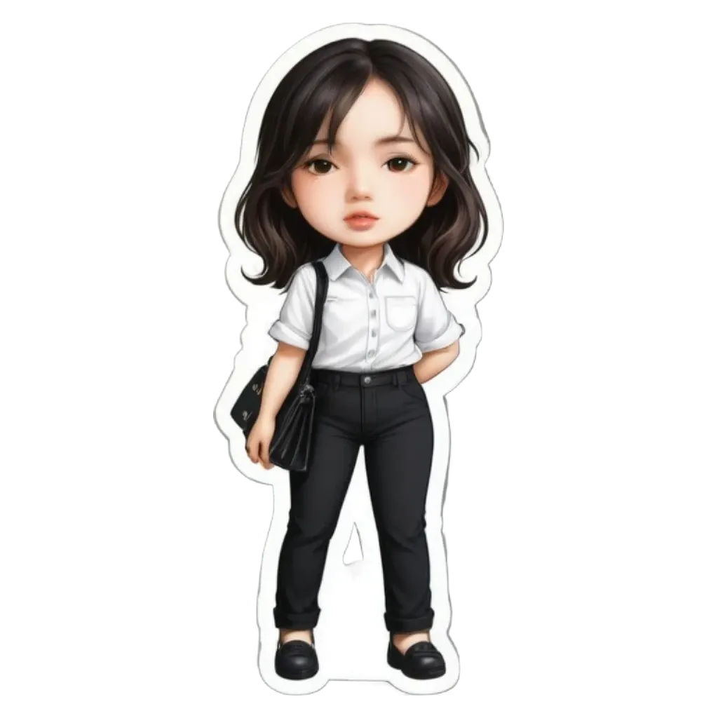 A girl is standing with her hands in her pockets and wearing a white shirt.