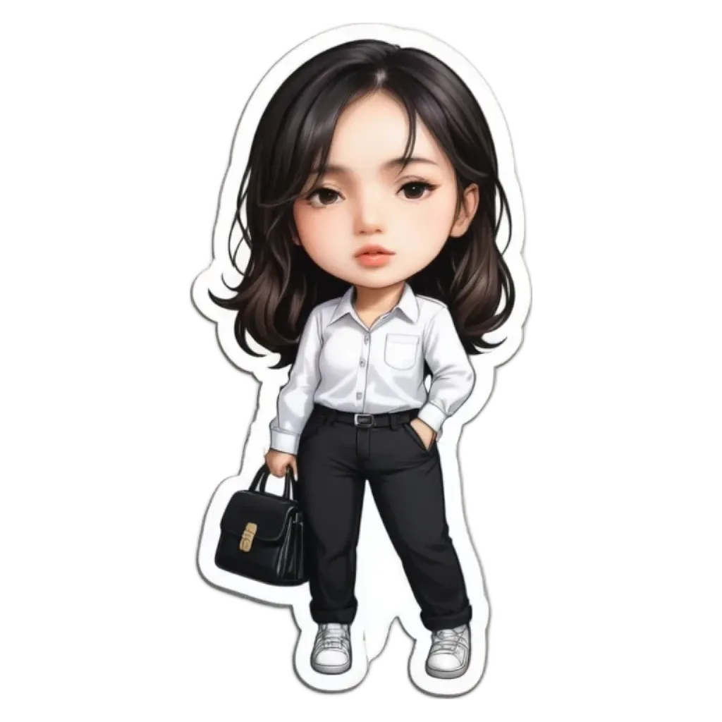 A girl is standing with her hand in her bag.