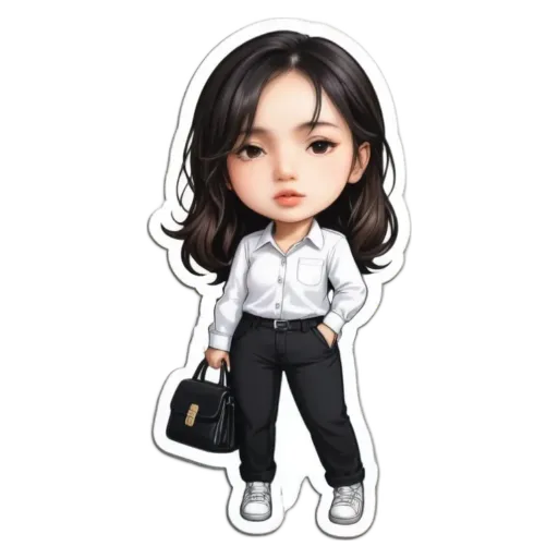 A girl is standing with her hand in her bag.