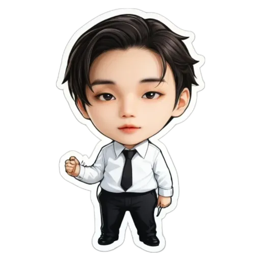 A boy is wearing a white shirt and black tie.