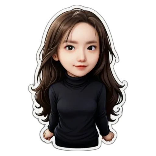 A sticker of a girl that is wearing a black shirt.