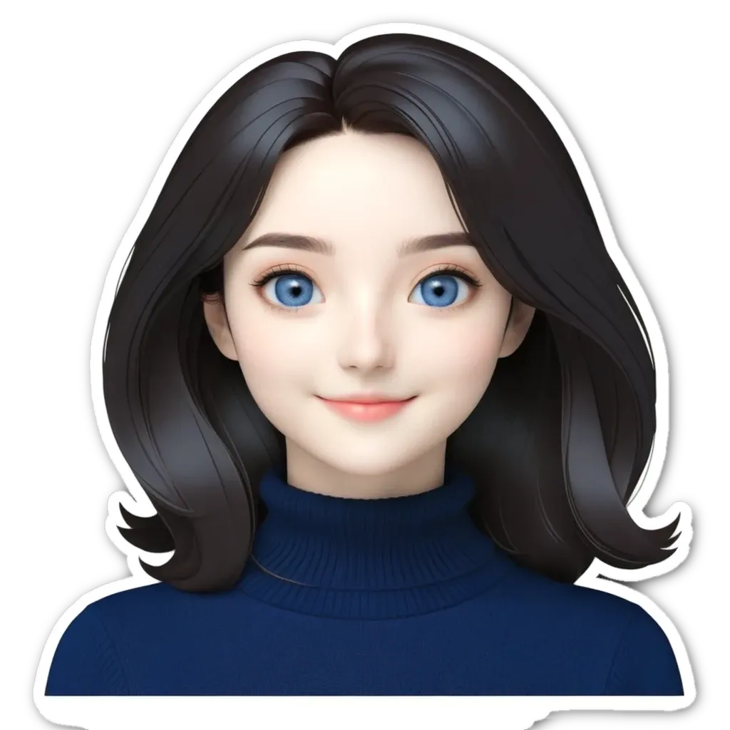 A sticker of a girl with blue eyes.