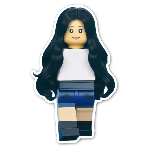 A black and white lego girl with long hair.