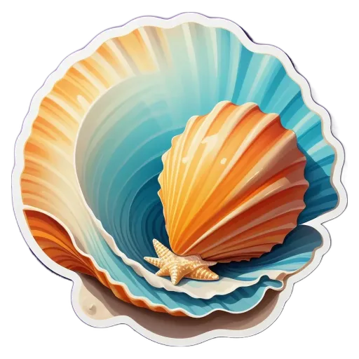 A colorful shell with a star inside is painted on a black background.