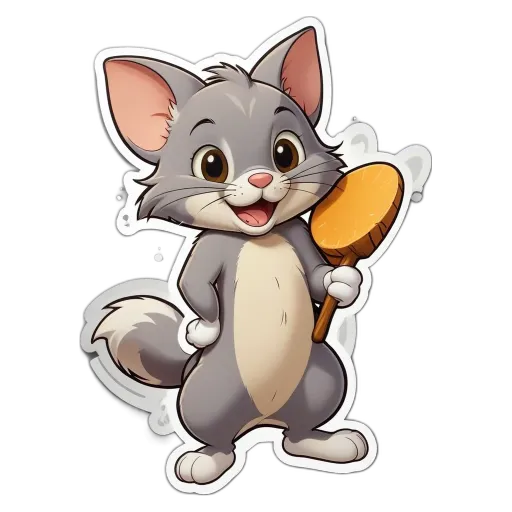 A cartoon cat holding a yellow spoon in its right paw.