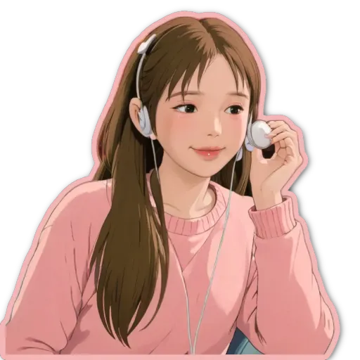 A girl with long brown hair listening to music.
