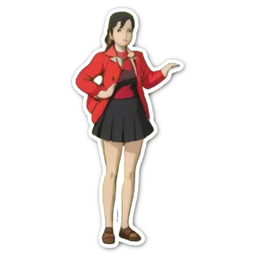 A girl is standing with her hands up and wearing a red jacket.