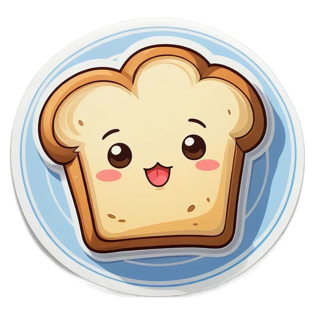 A cartoon bread with a smiley face and eyes.