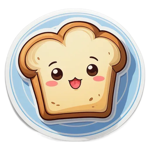 A cartoon bread with a smiley face and eyes.