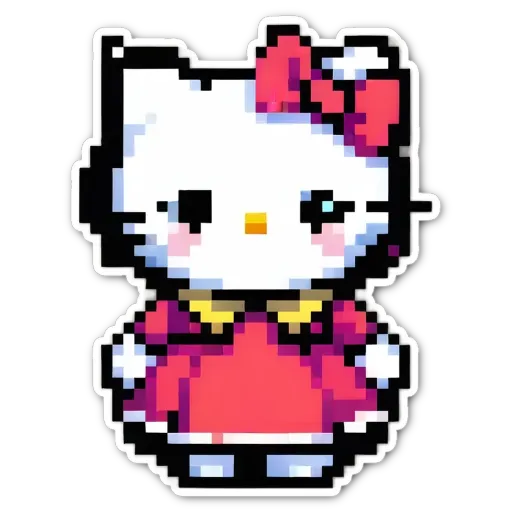 Hello kitty is a digital image of a cat wearing a pink dress.