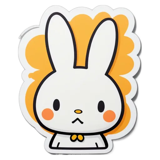 A bunny with a sad face is on a sticker.