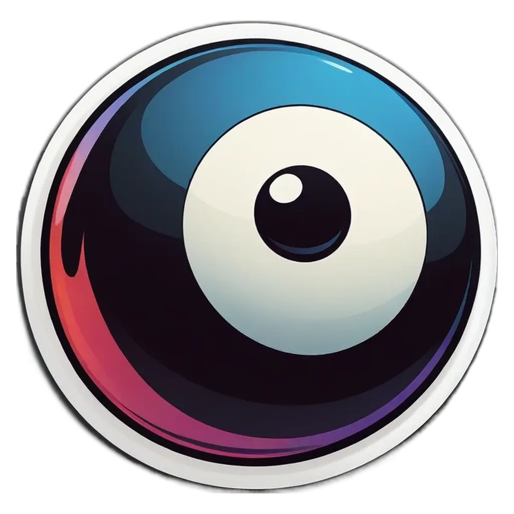 A graphic of a blue and red eye is on a black background.