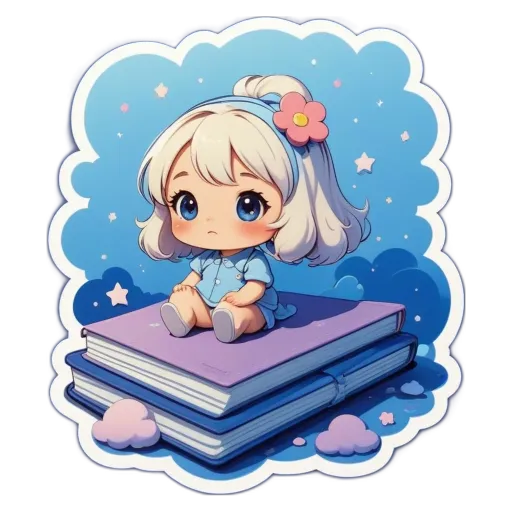 A girl sitting on top of a book.