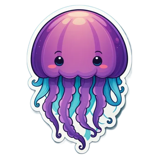 A sticker of a jelly fish with purple and blue coloring.