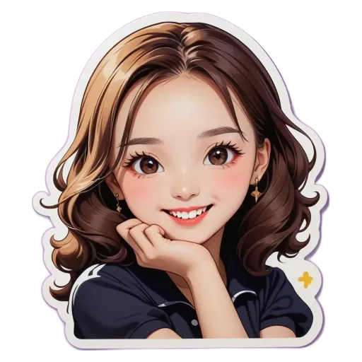 A sticker of a girl with her hand on her face.