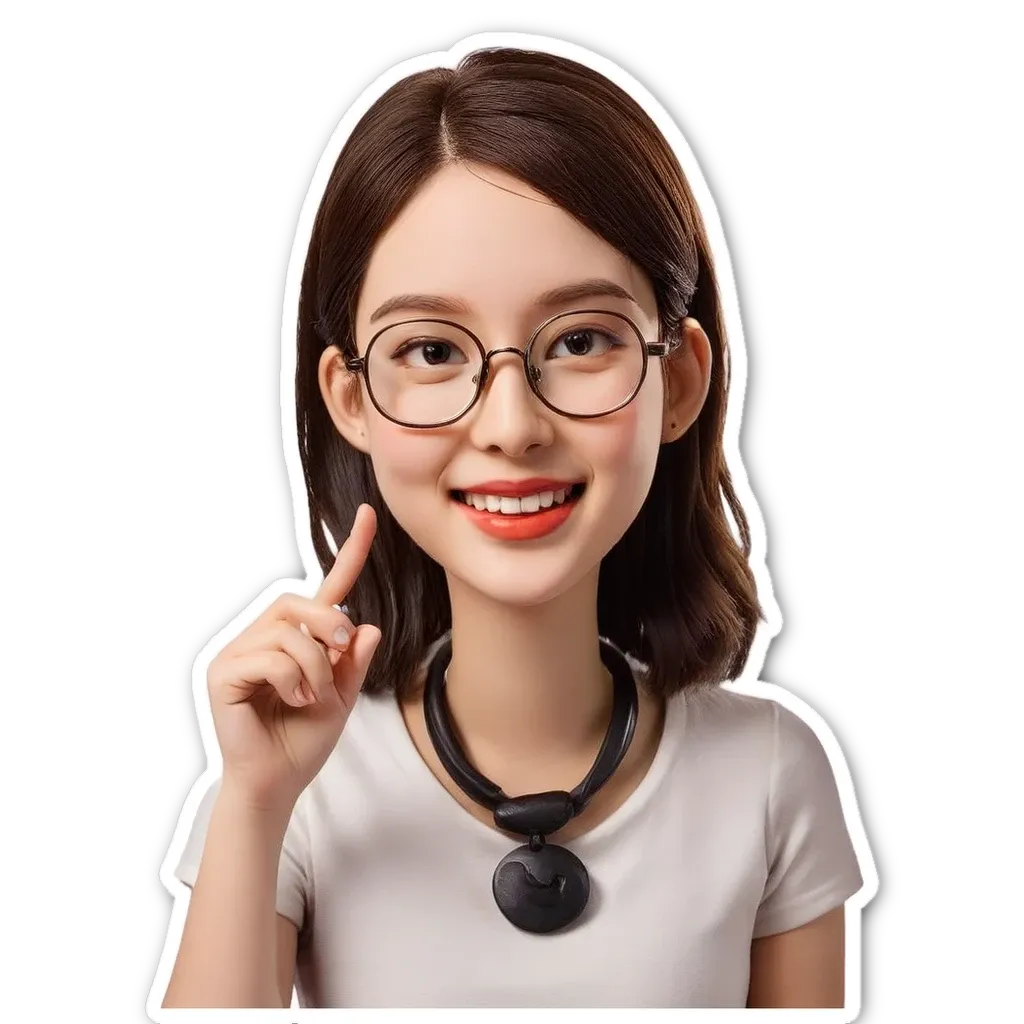 A sticker of a girl wearing glasses.