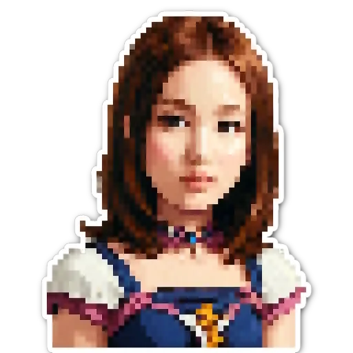 A girl's face is shown in a picture using only small squares of color.