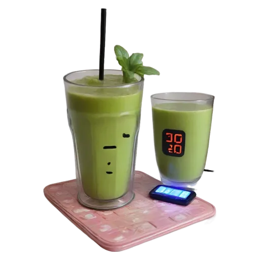 A glass with a green drink in it is sitting next to another glass with a green drink in it as well.