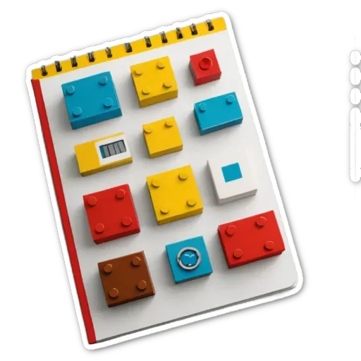 A sketch pad with a bunch of different colored legos on it.